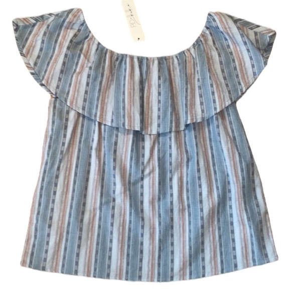 RD & Koko Tops - NWT RD & Koko Off Shoulder Blouse Blue Chambray Striped Top - Size XS